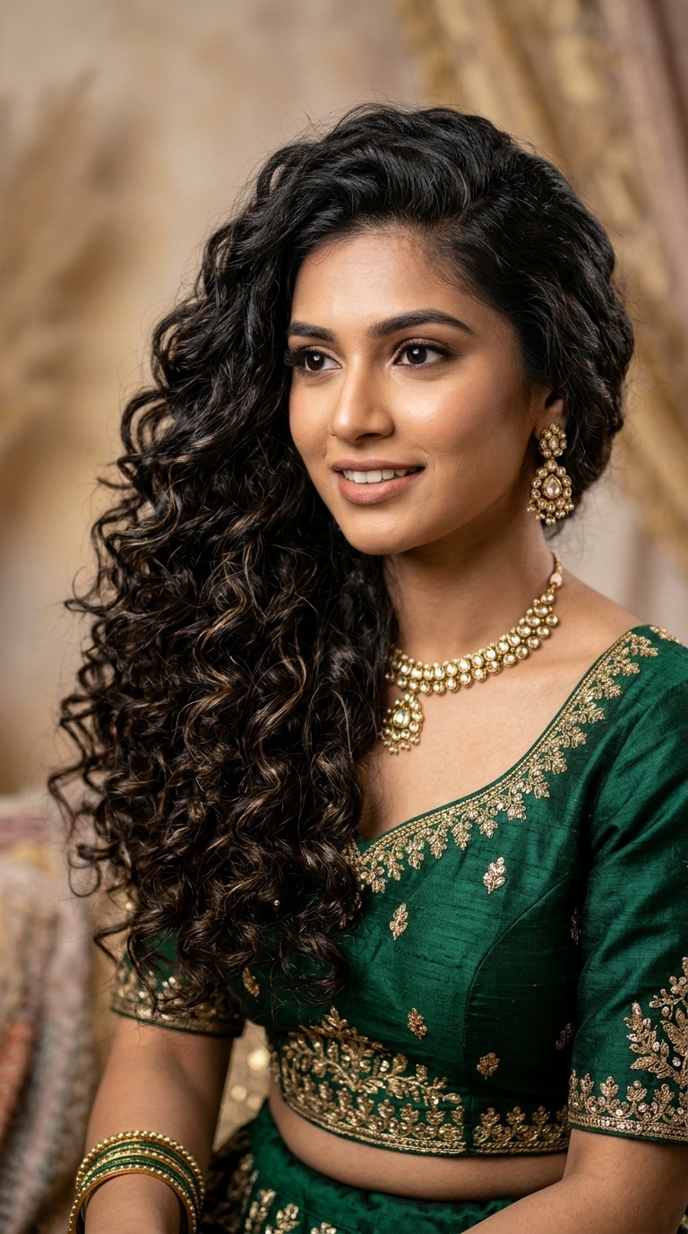 Voluminous Side-Swept Curls