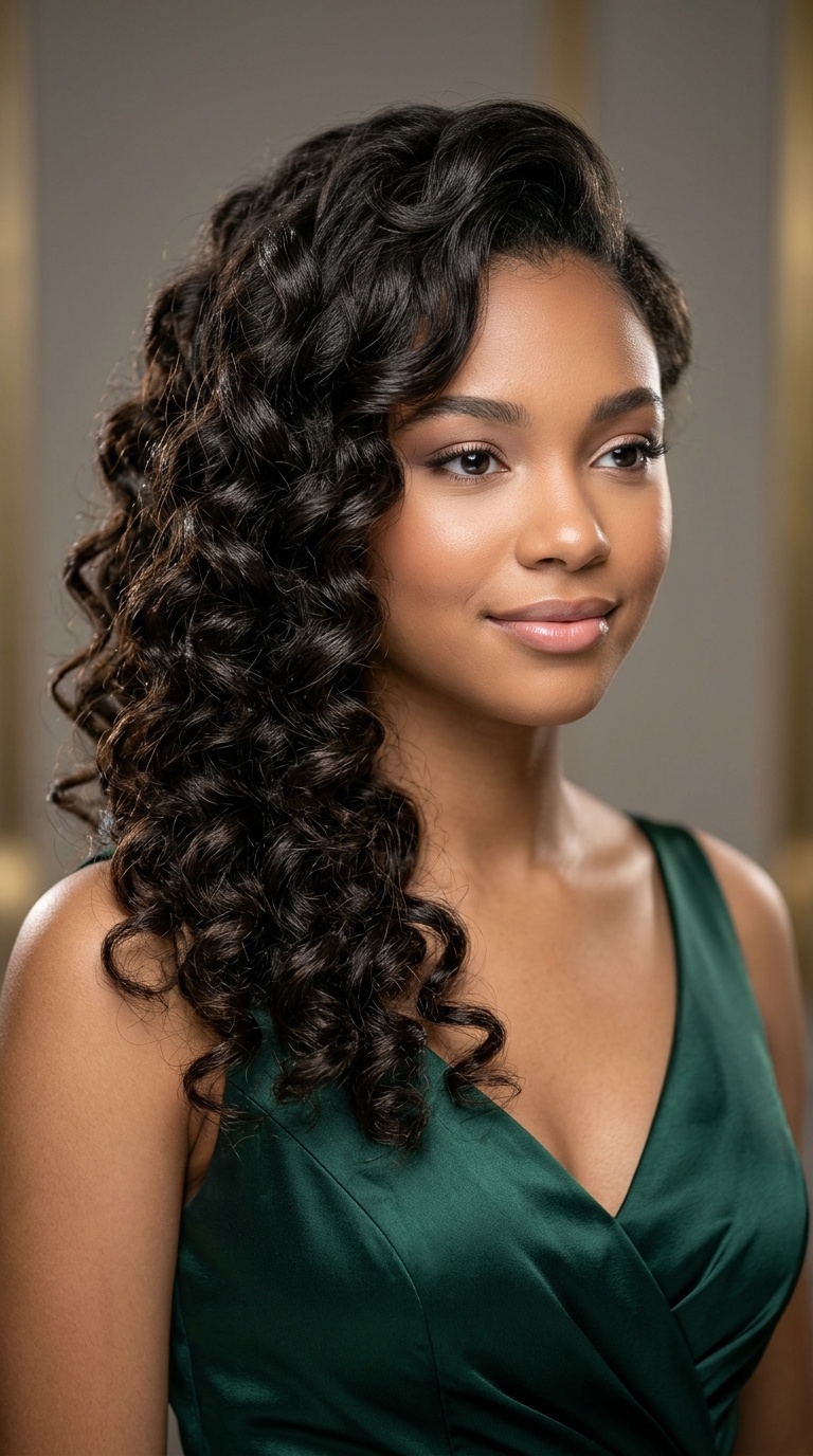 Voluminous Side-Swept Curls