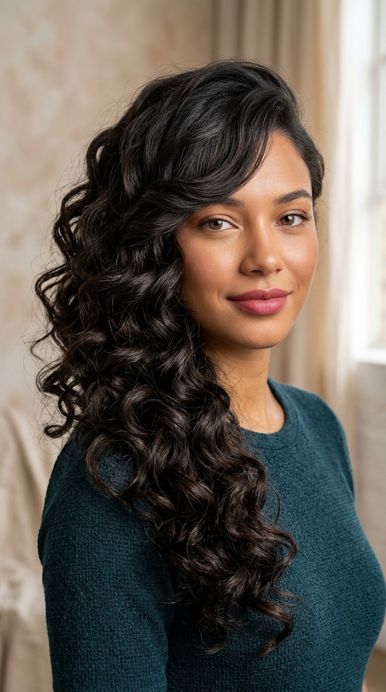 Voluminous Side-Swept Mermaid Curls