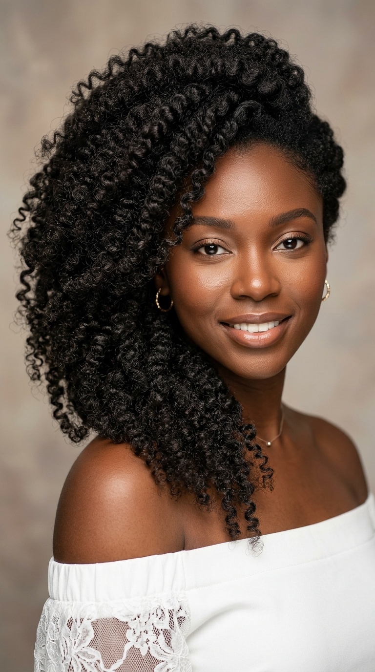 Voluminous Side-Swept Natural Curls