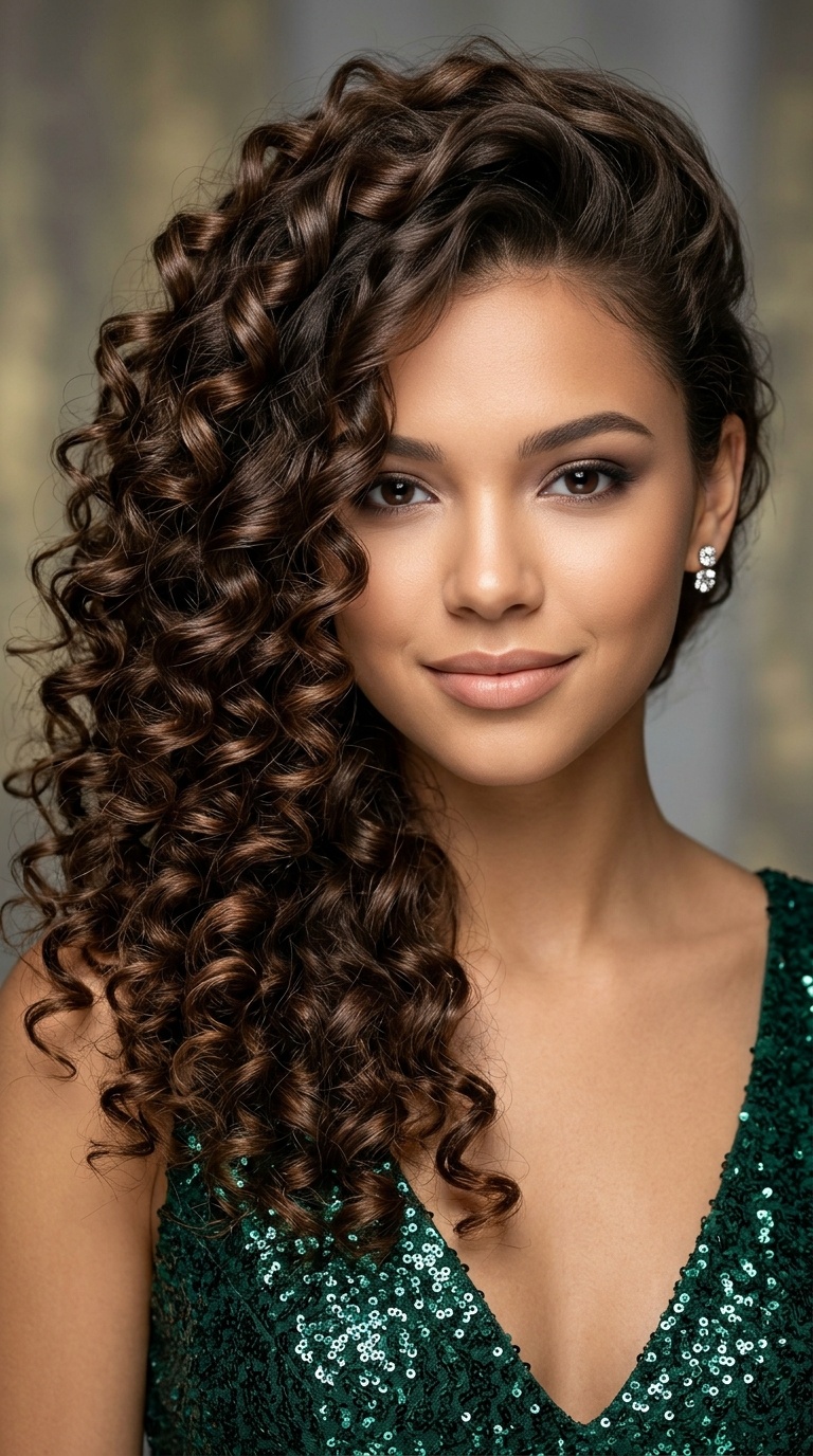 Voluminous Side-Swept Ringlets