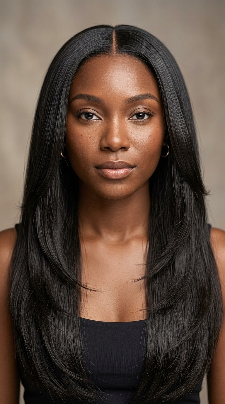 Waist-Length Layers with a Precision Middle Part