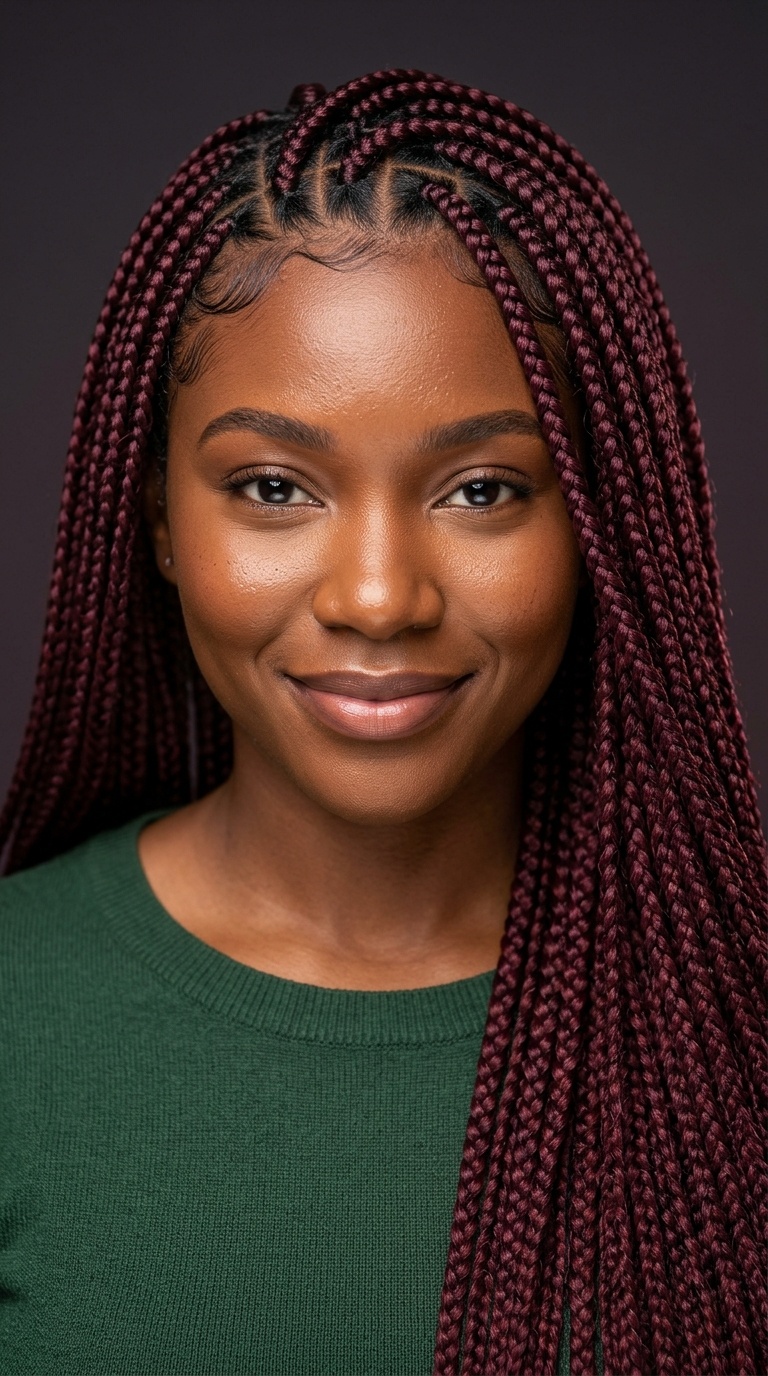 Waist-Length Merlot Knotless Braids