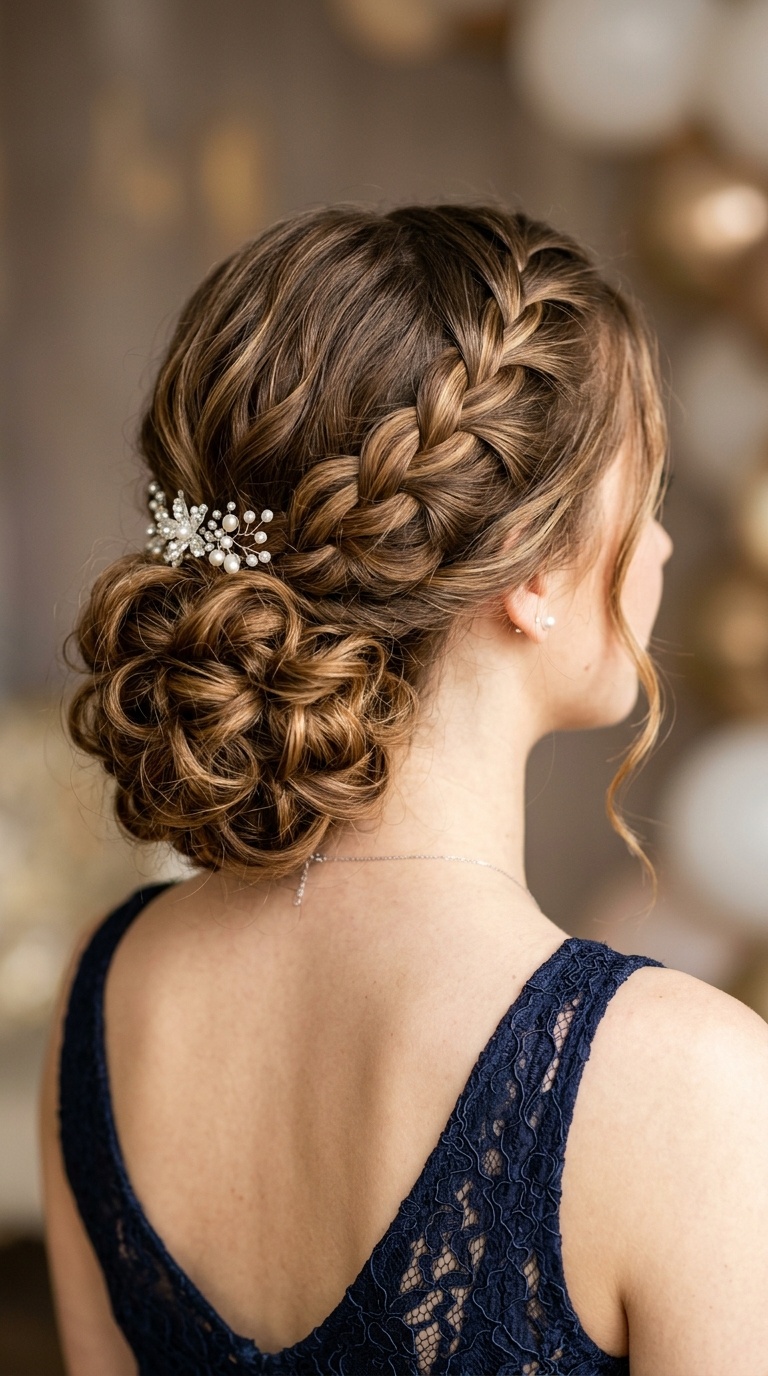 Waterfall Braid into Curly Bun