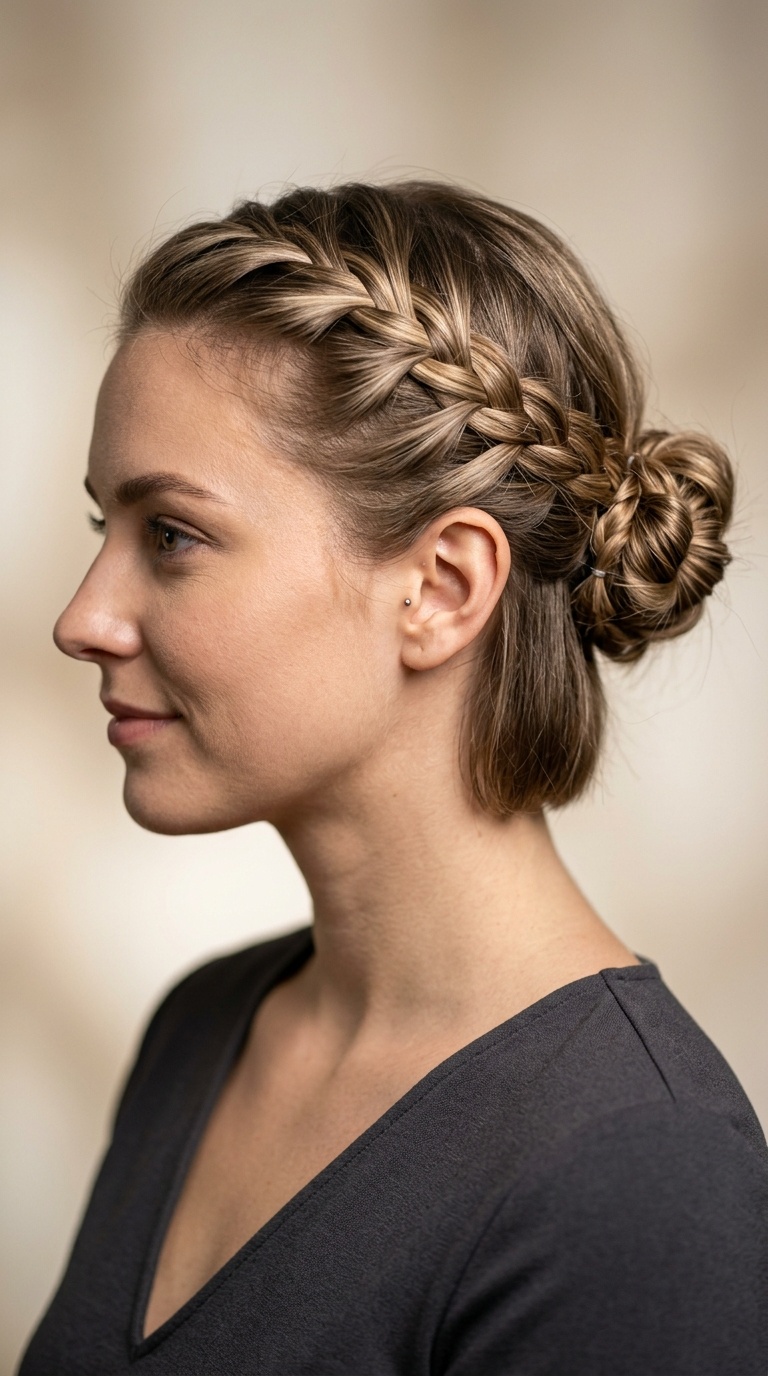 Waterfall Braid into Mini-Bun