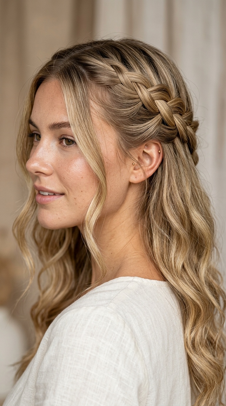 Waterfall Braid with Beachy Curls