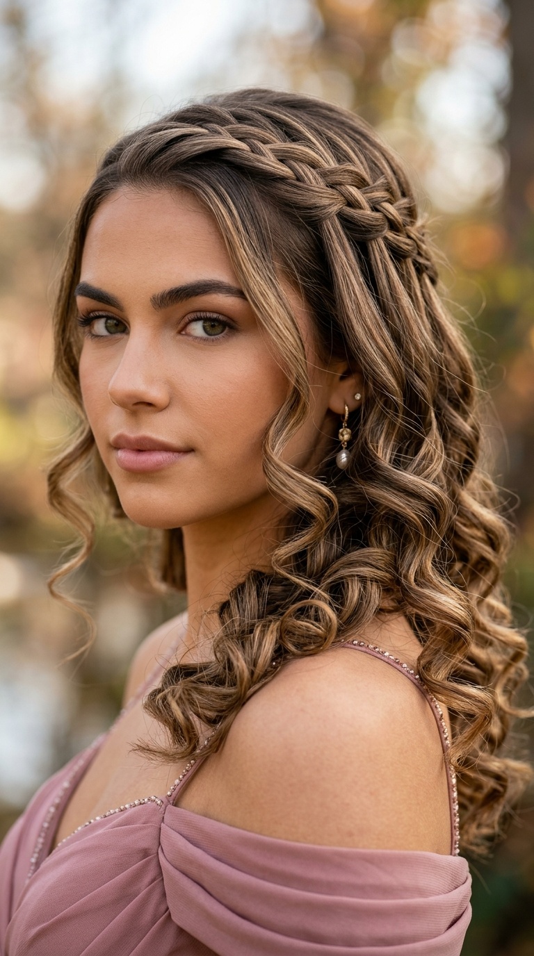 Waterfall Braid with Curls