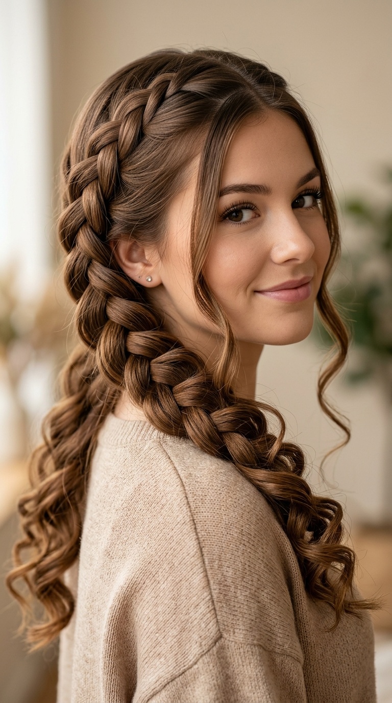 Waterfall Braid with Curls