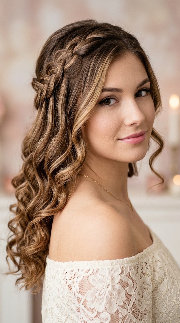 Waterfall Braid with Curls