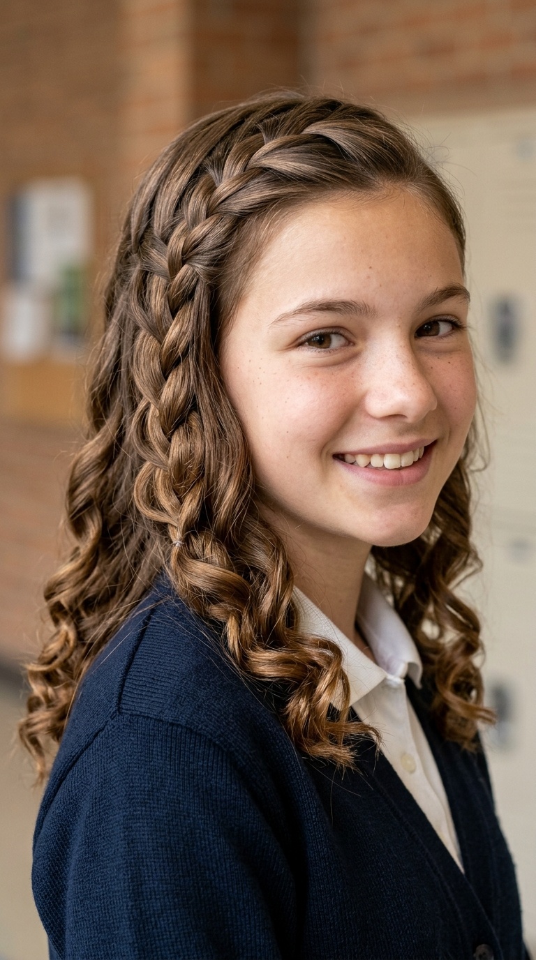 Waterfall Braid with Curls