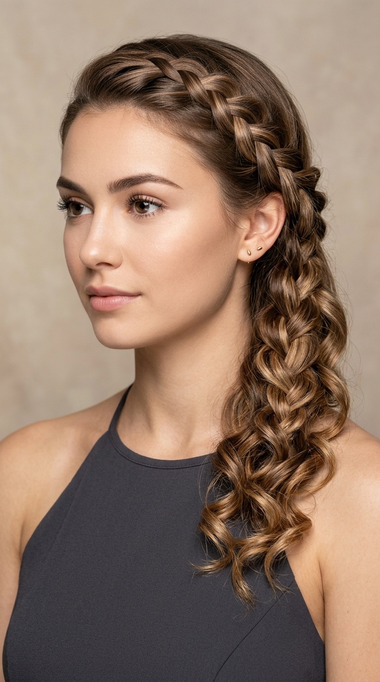 Waterfall Braid with Curls