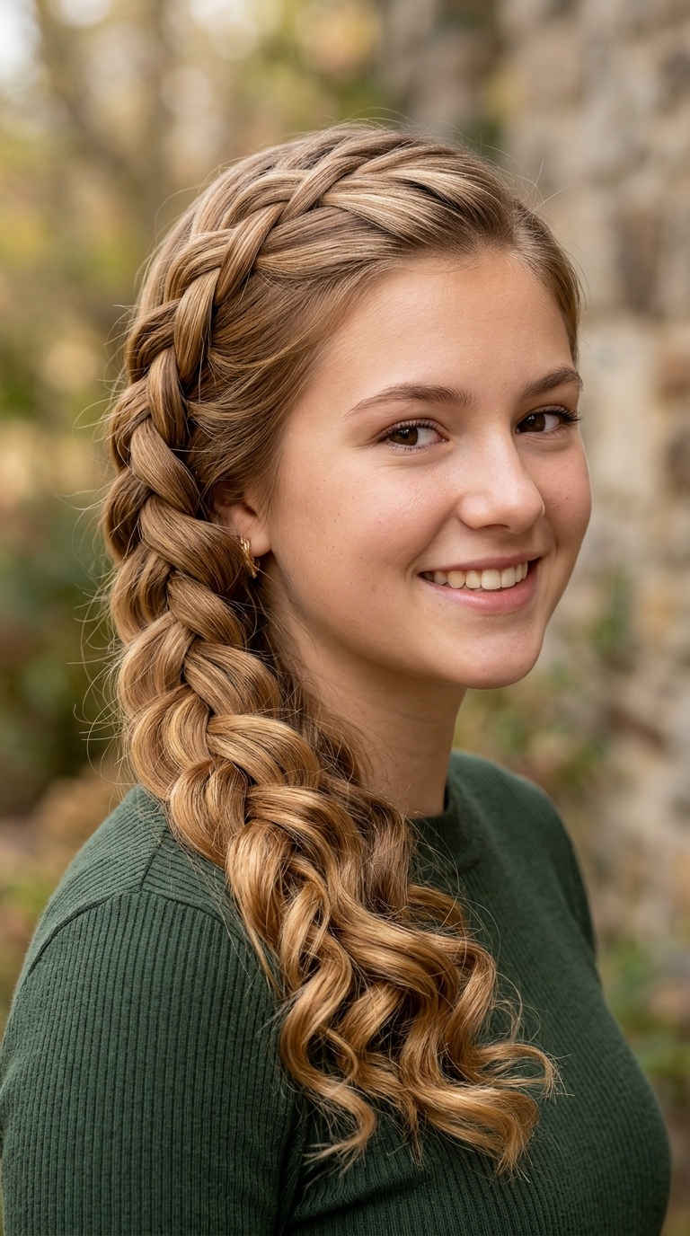 Waterfall Braid with Curls