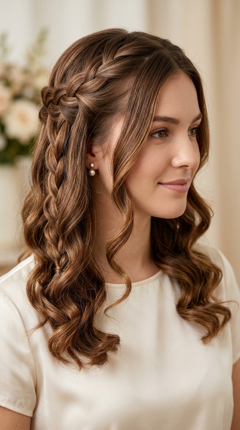 Waterfall Braid with Curls