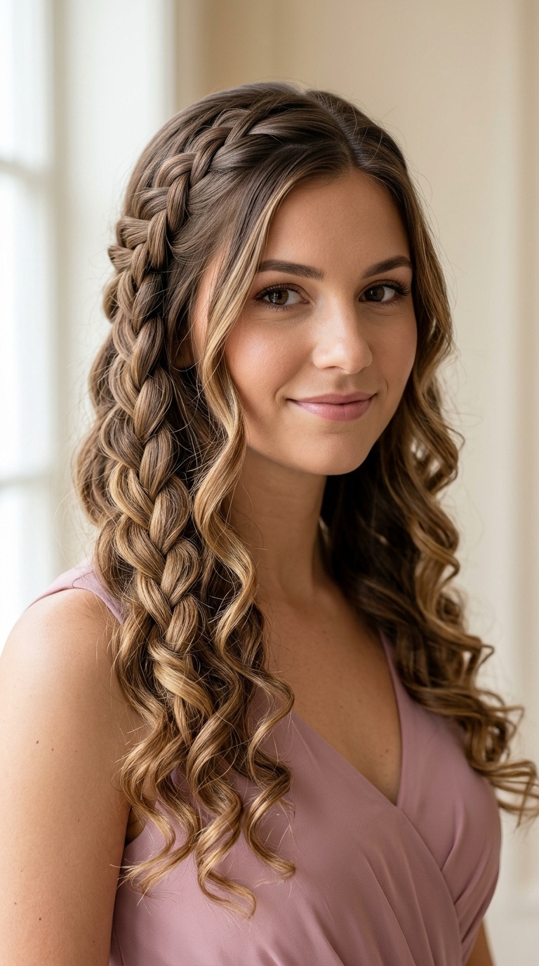 Waterfall Braid with Curls