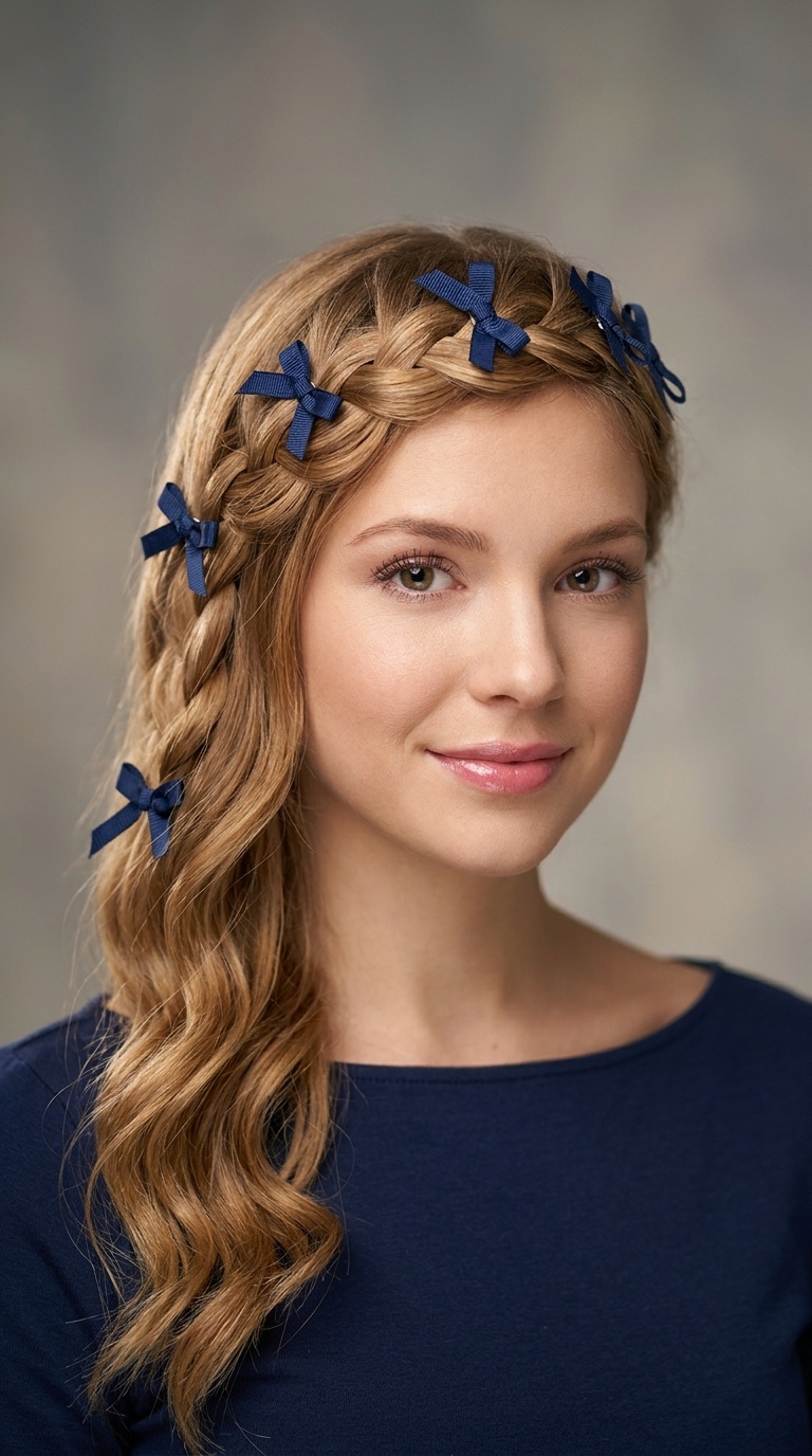 Waterfall Braid with Dainty Bows