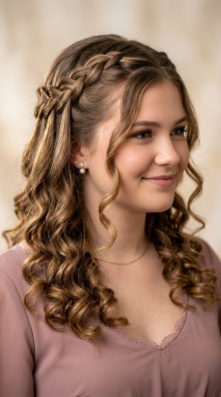 Waterfall Braid with Long Curls