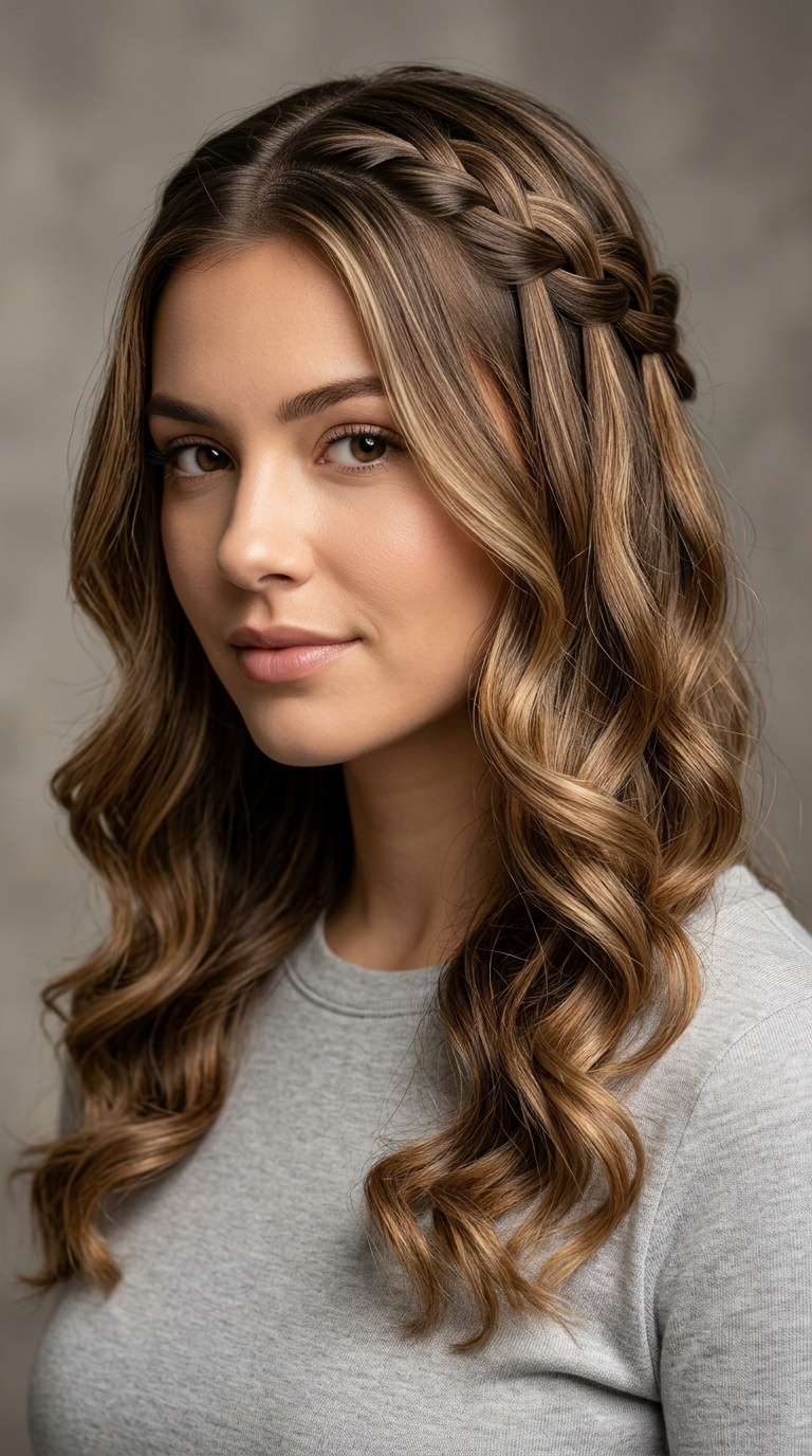 Waterfall Braid with Loose Curls