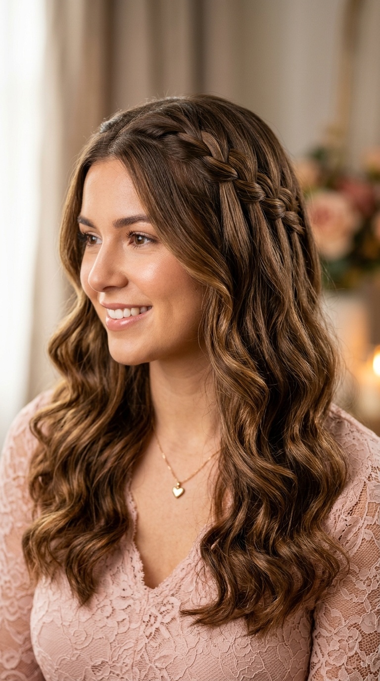 Waterfall Braid with Loose Curls