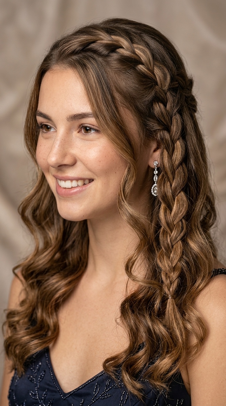 Waterfall Braid with Loose Curls