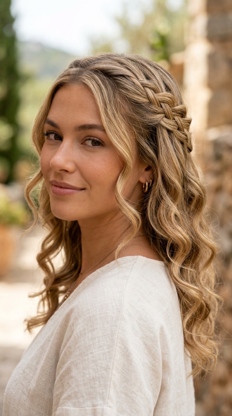 Waterfall Braid with Loose Curls