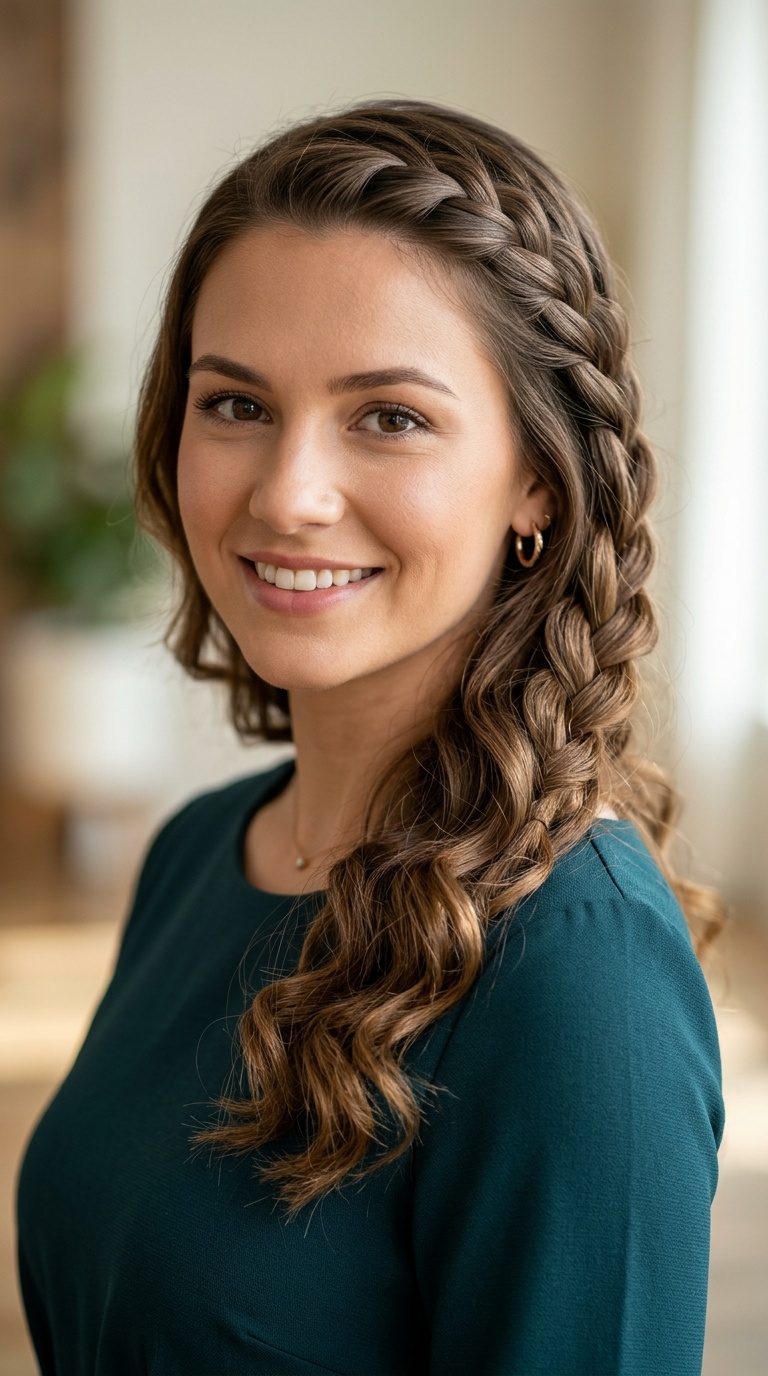 Waterfall Braid with Loose Curls