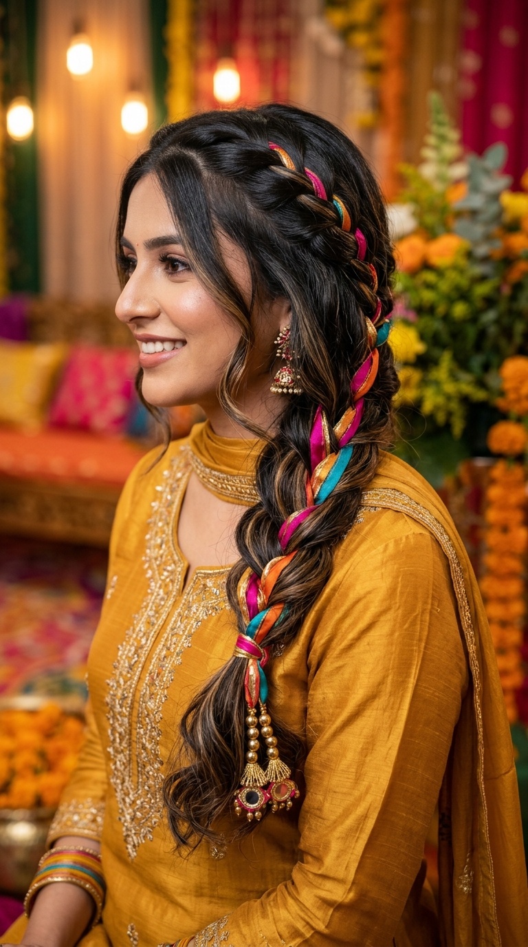 Waterfall Braid with Paranda Ribbons