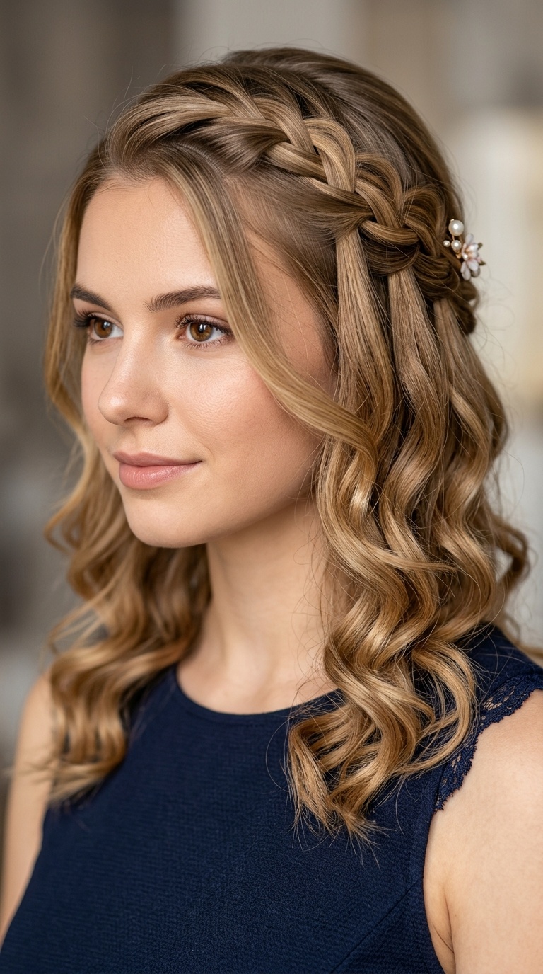 Waterfall Braid with Romantic Curls