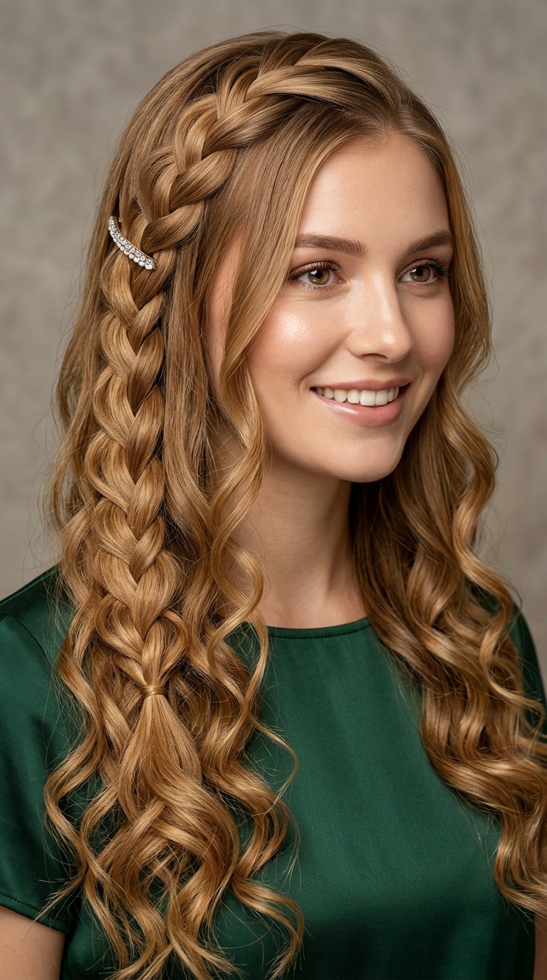 Waterfall Braid with Soft Spiral Curls