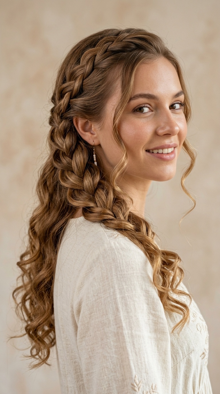 Waterfall Braid with Spiral Curls