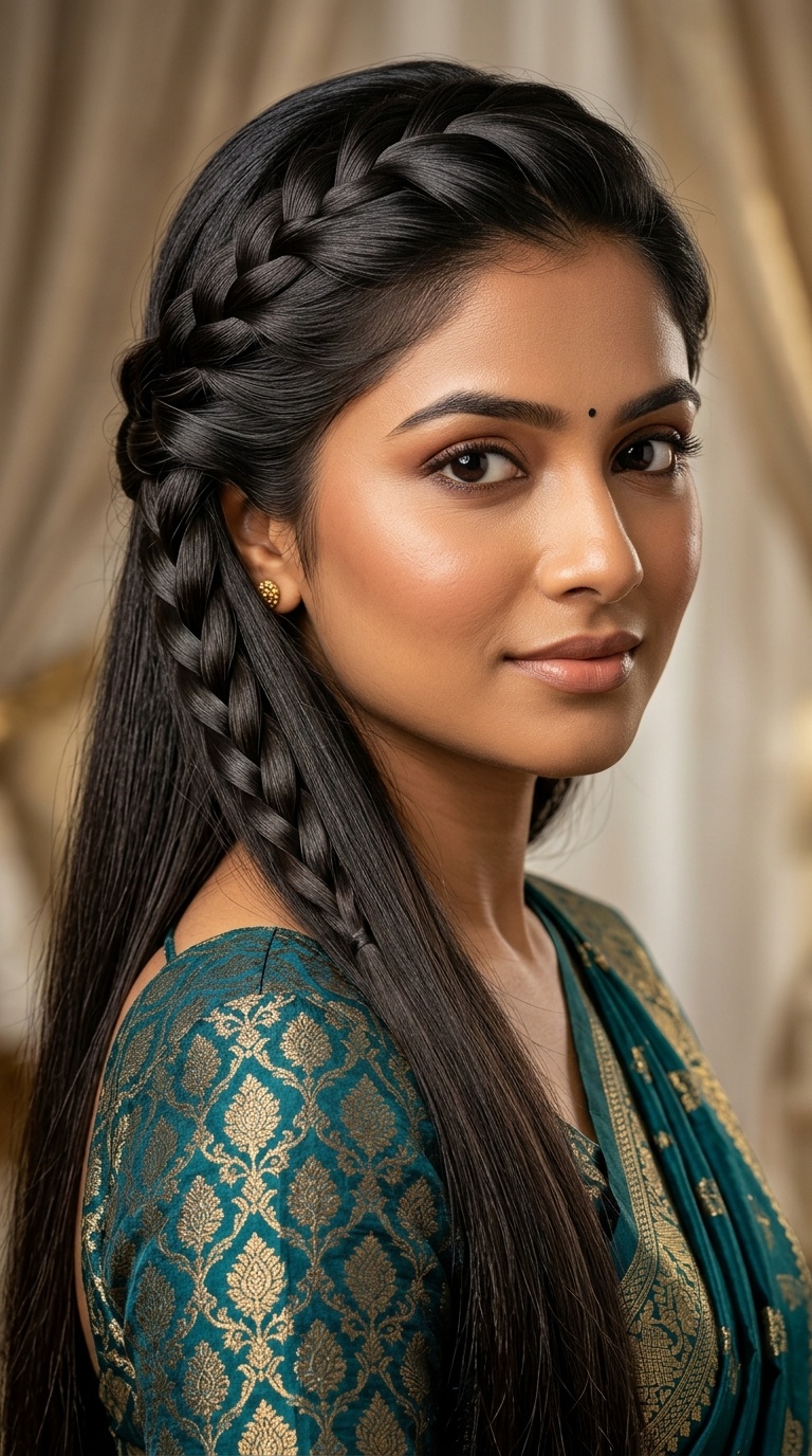 Waterfall Braid with Straight Hair