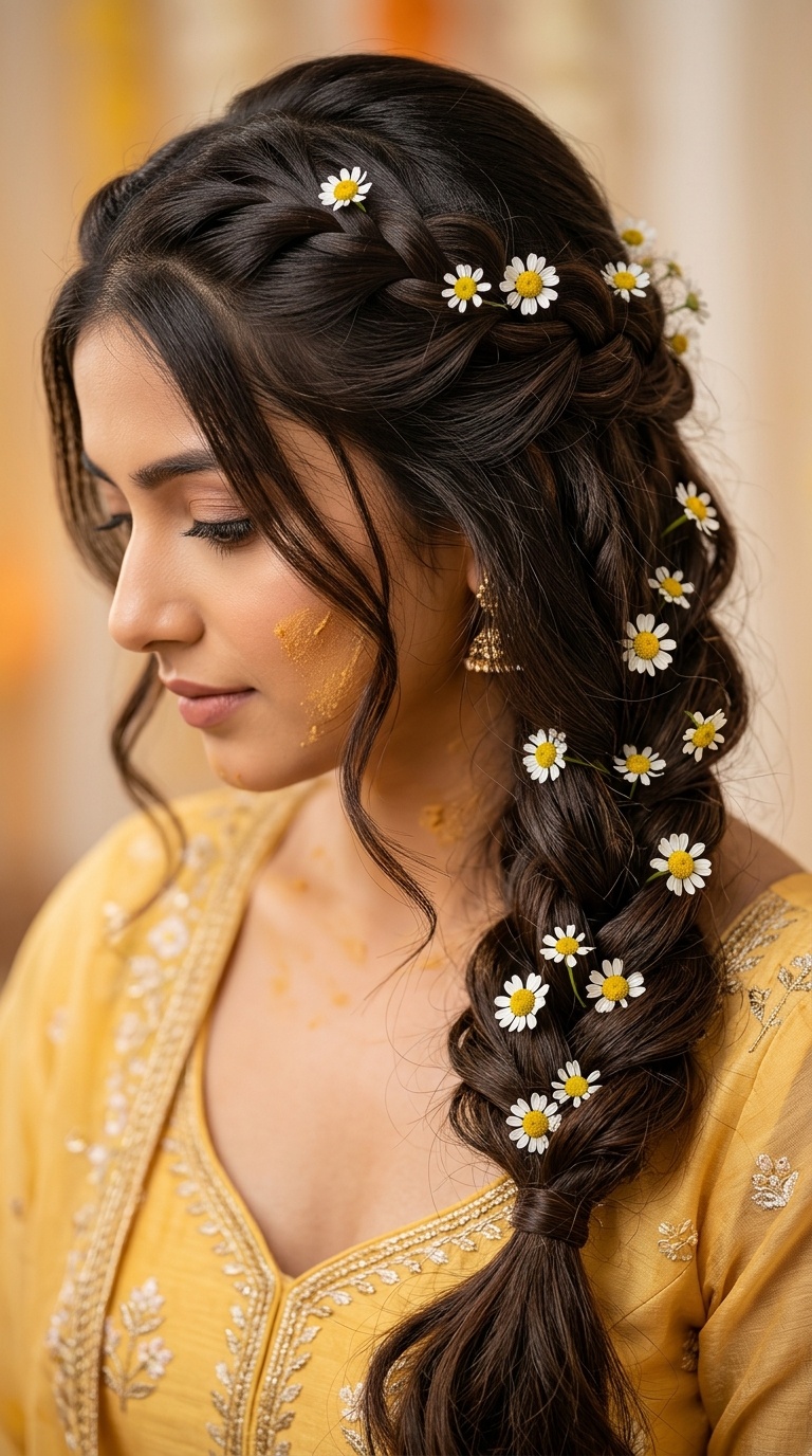 Waterfall Braid with Tiny Daisies