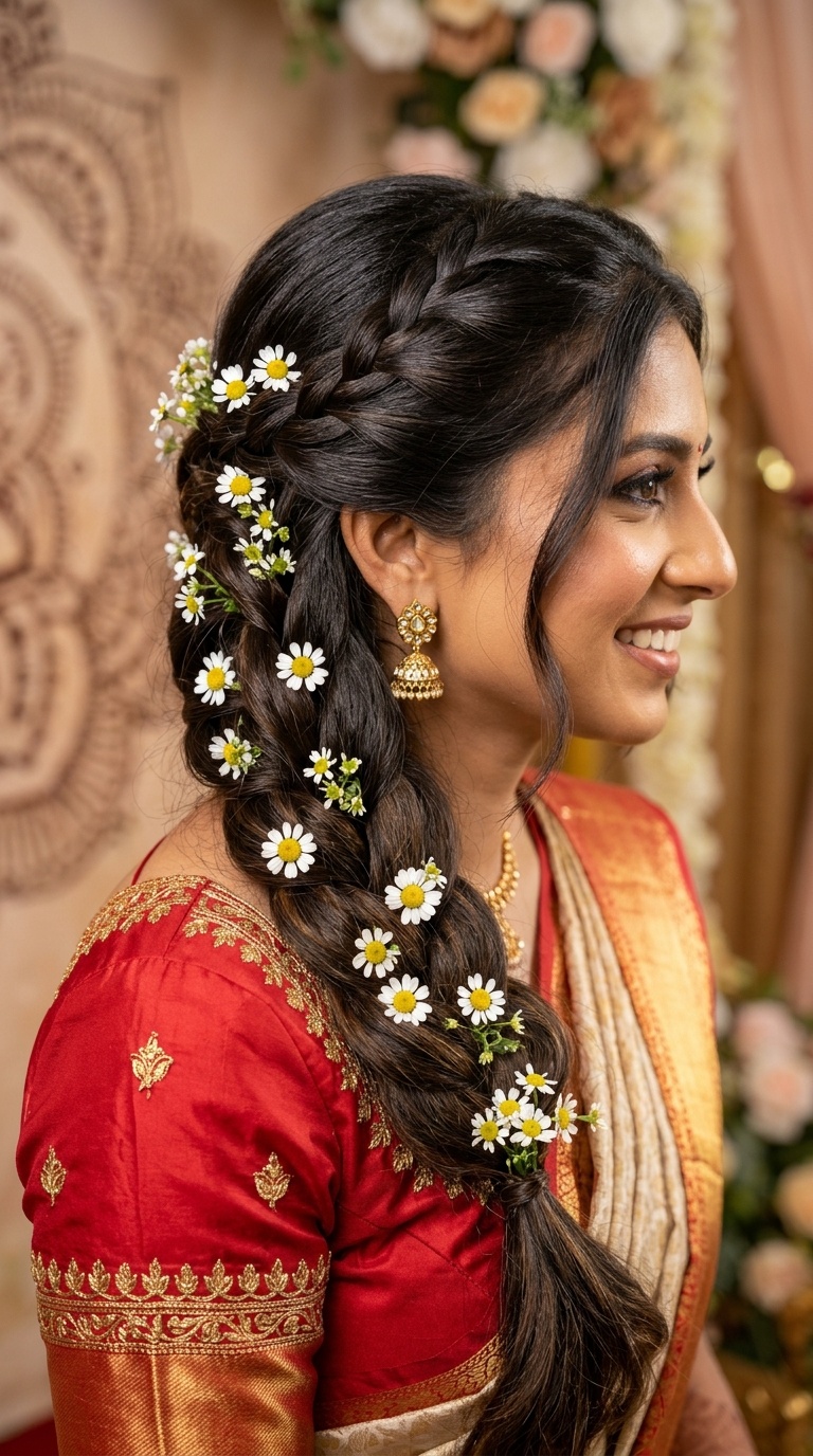 Waterfall Braid with Tiny Daisies