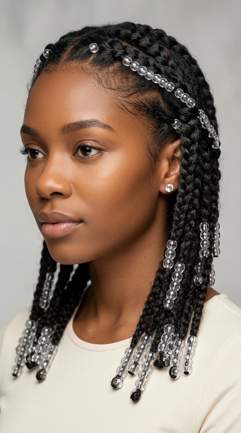 Waterfall Braids with Crystal-Clear Beads