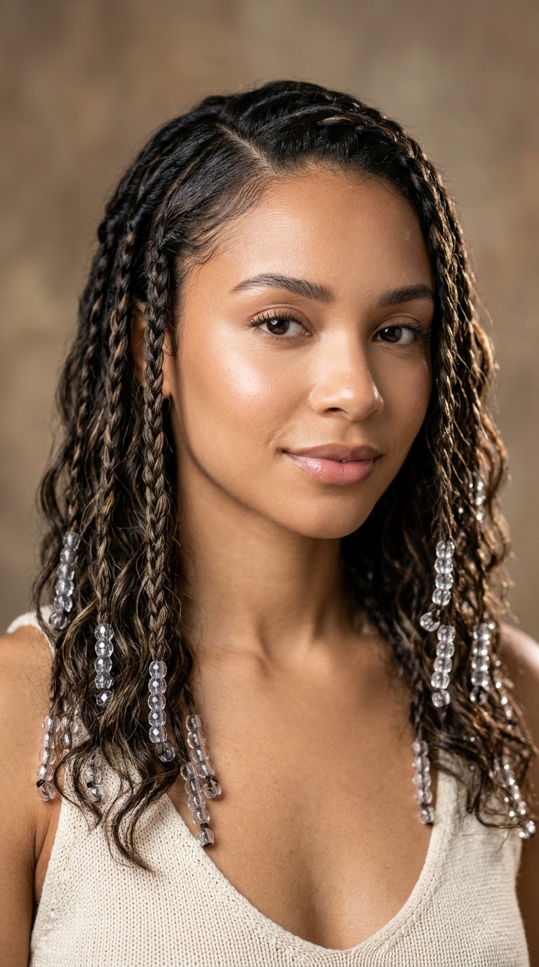 Waterfall Braids with Hanging Crystal Beads