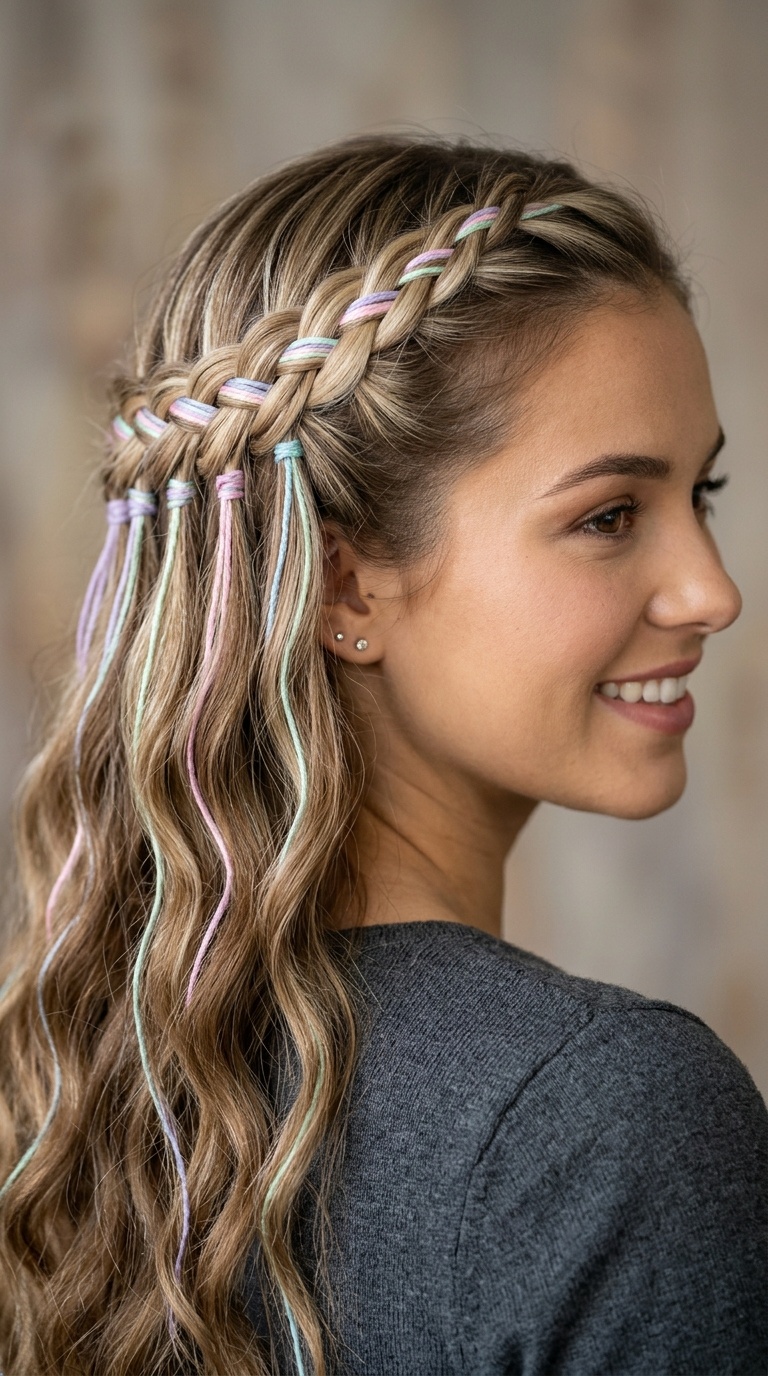 Waterfall Braids with Pastel Thread Streaks