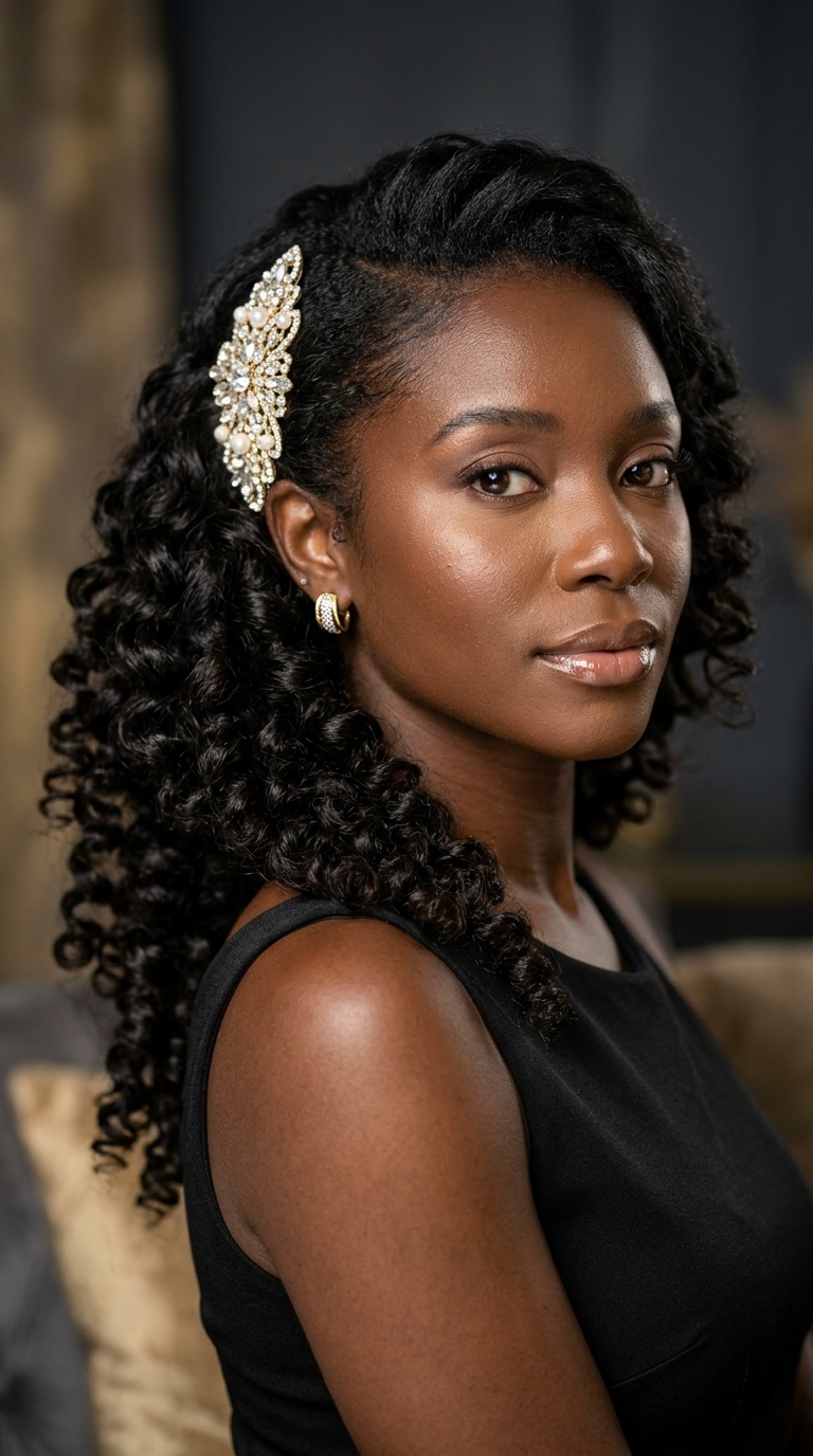 Waterfall Curls with a Statement Side Clip