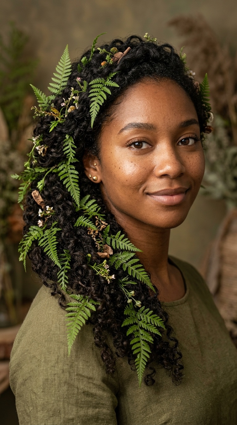 Waterfall Curls with Fern Sprigs