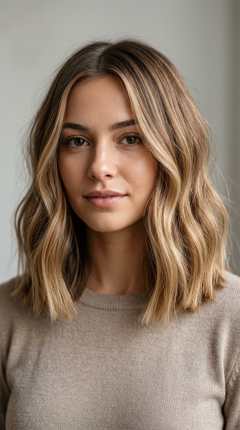 Wavy Blunt Lob with Balayage