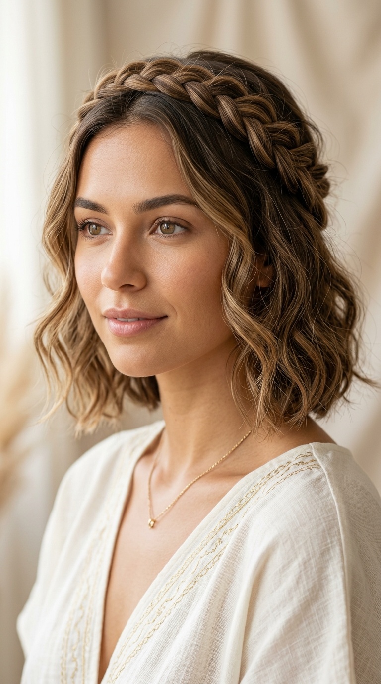 Wavy Bob with Braided Crown