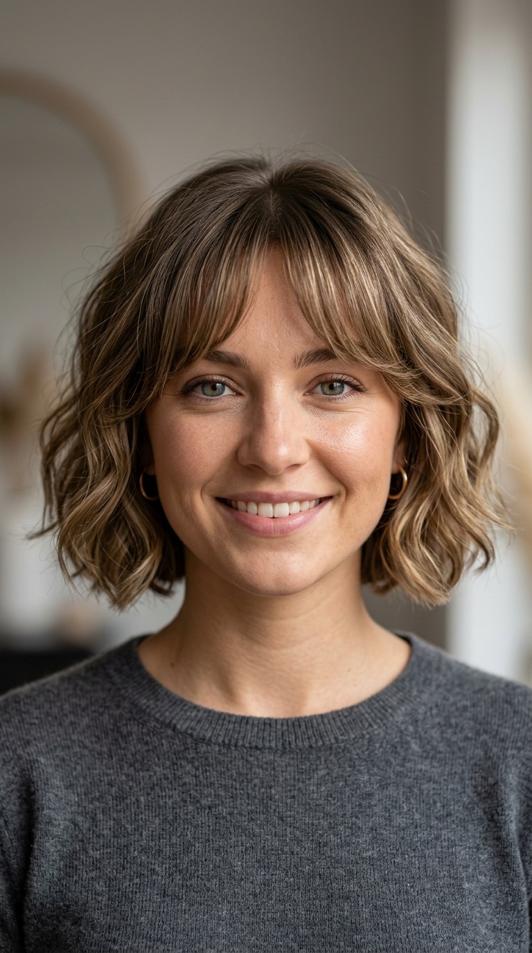 Wavy Bob with Curtain Bangs