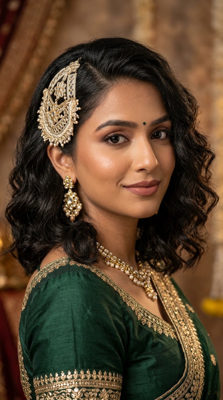 Wavy Bob with Side-Pinned Gota Patti