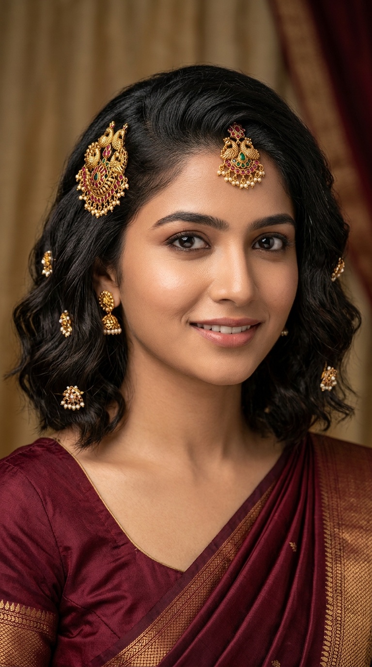 Wavy Bob with Temple Jewelry Pins
