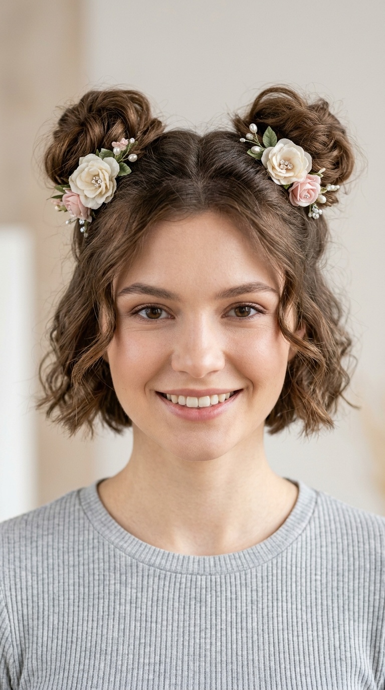 Wavy Texture Buns with Floral Pins