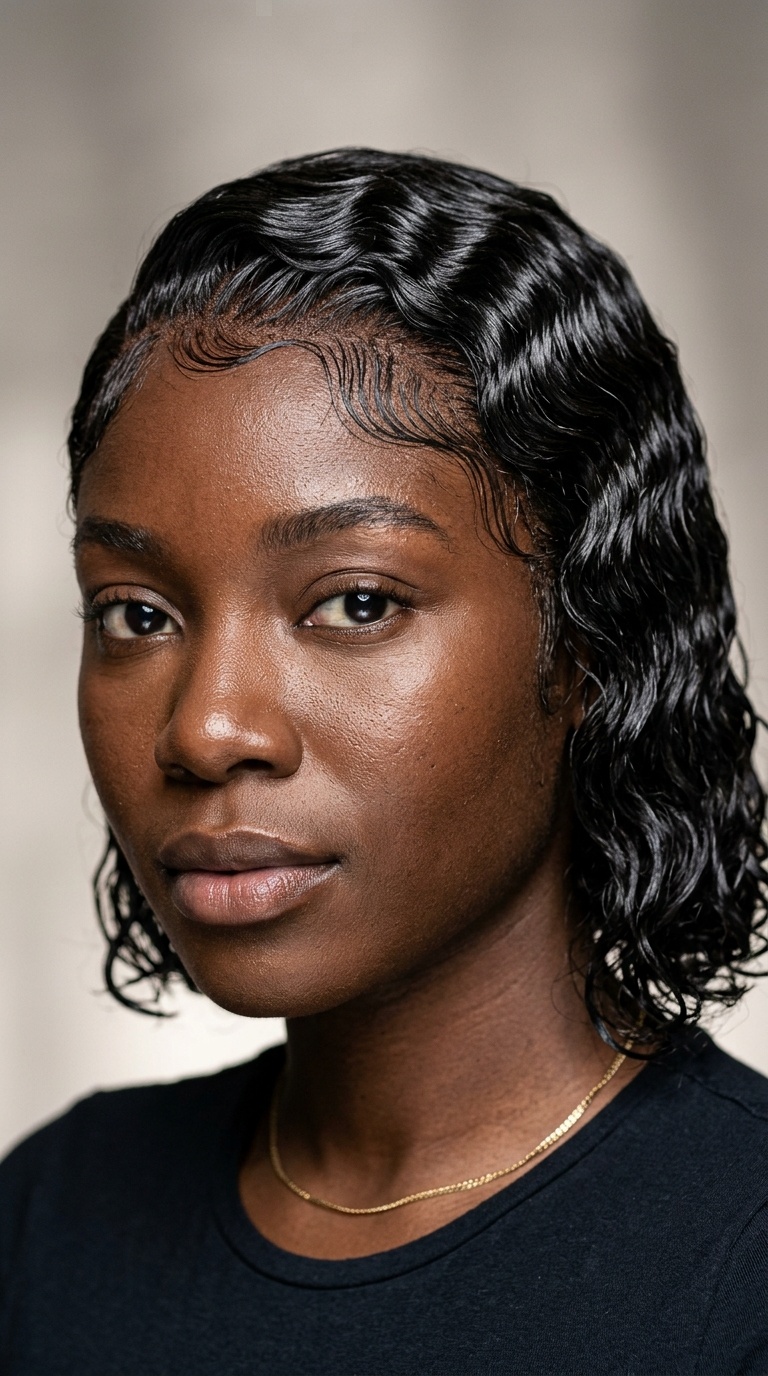 Wet Look Rippled Waves with Baby Hairs