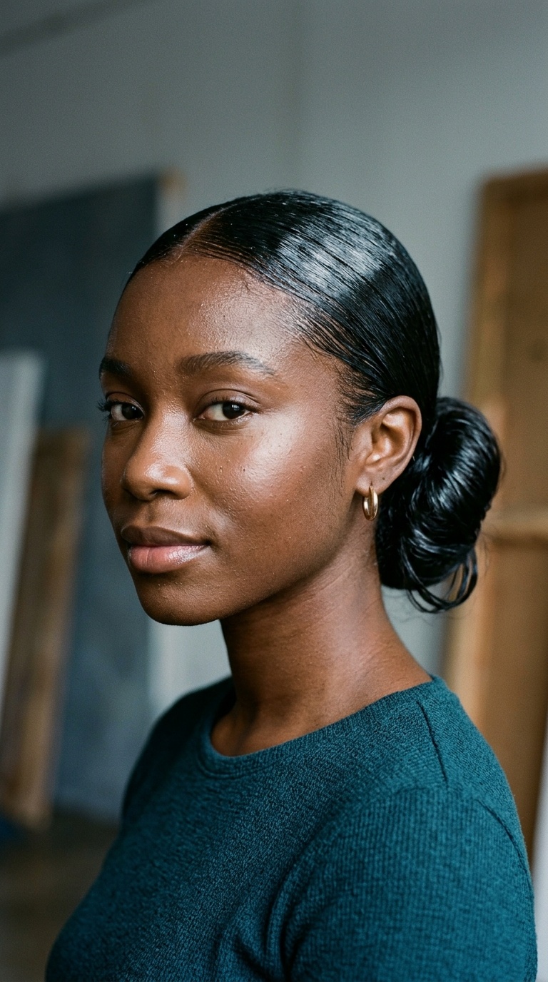 Wet-Look Sleek Low Bun