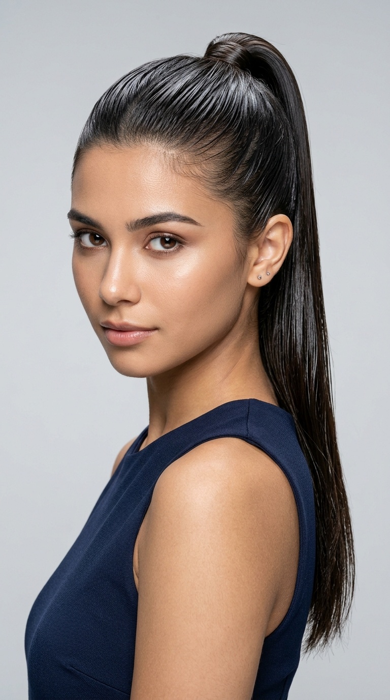 Wet-Look Sleek Ponytail