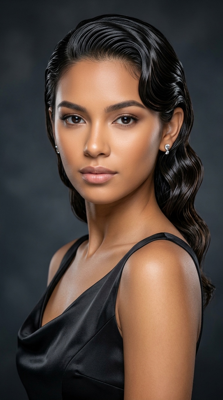 Wet-Look Slicked Back Waves