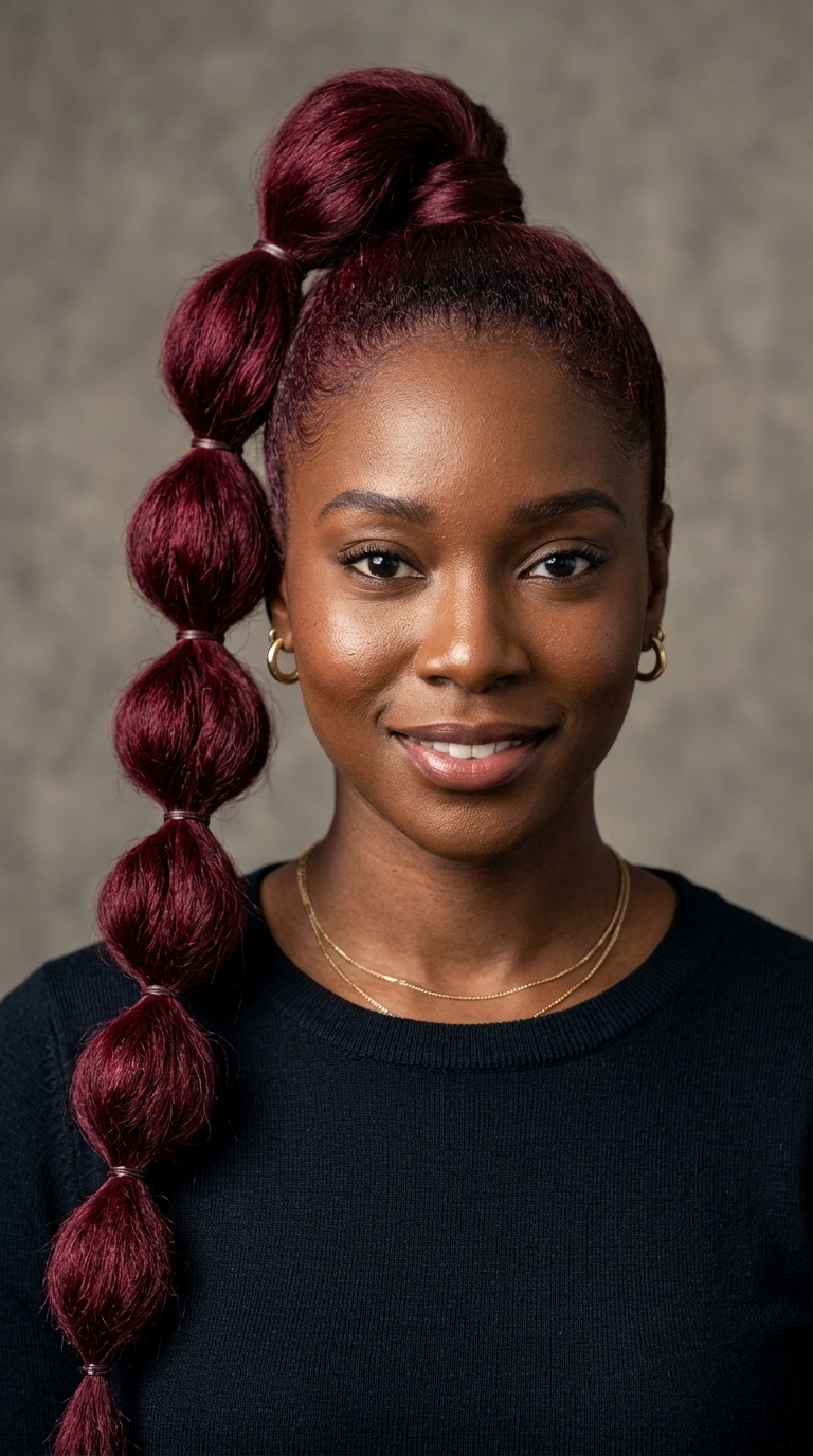 Wine Red Bubble Ponytail