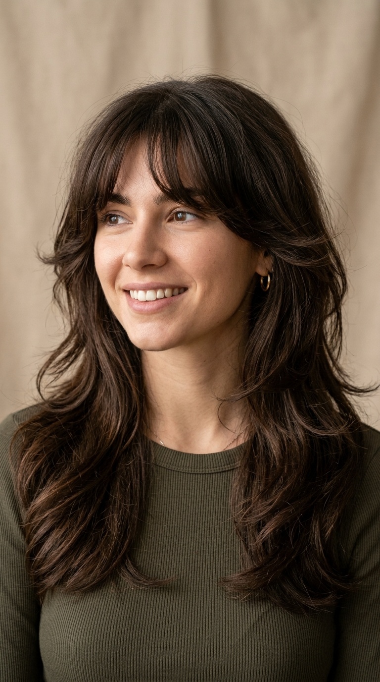 Wispy 70s-Style Curtain Bangs
