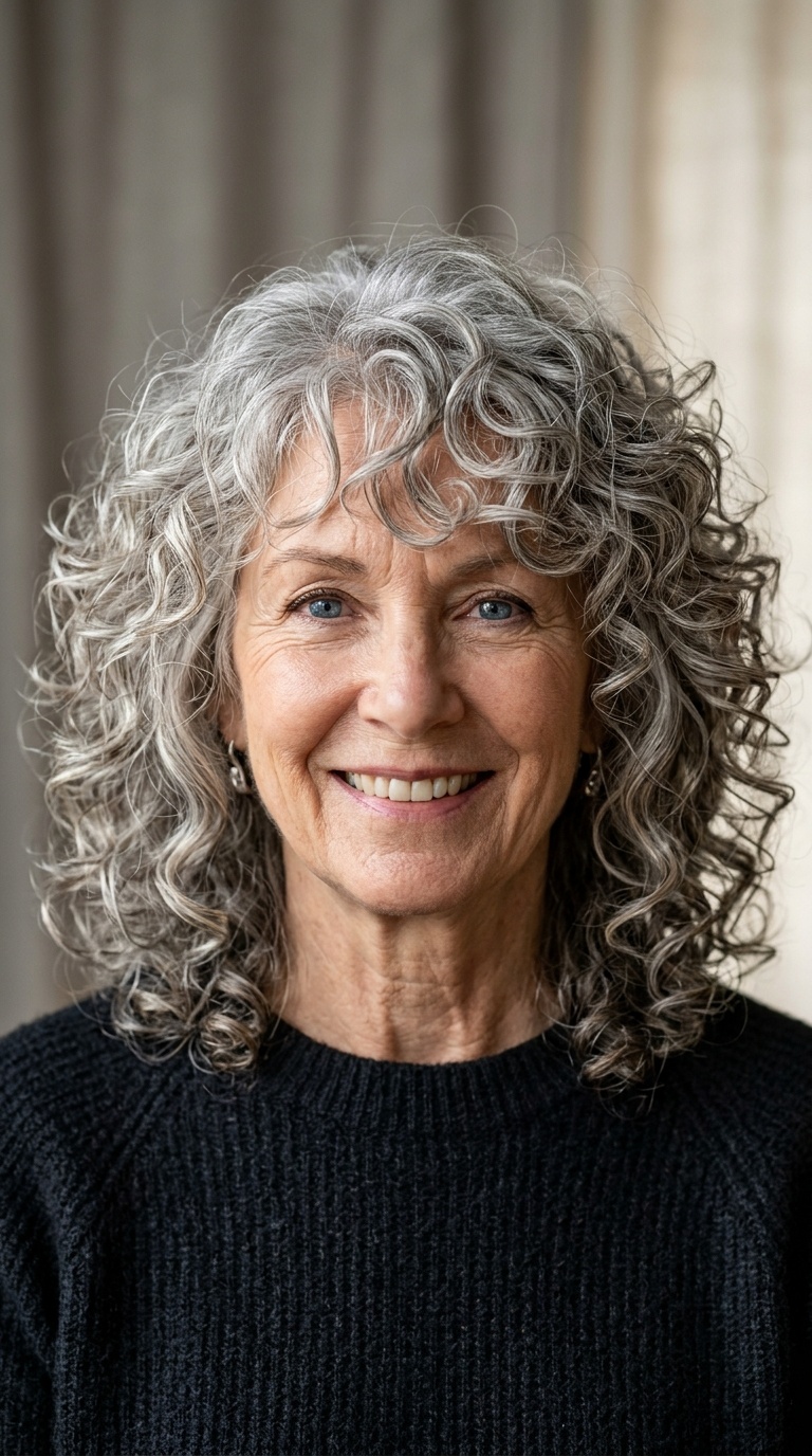 Wispy Curly Fringe with Long Layers